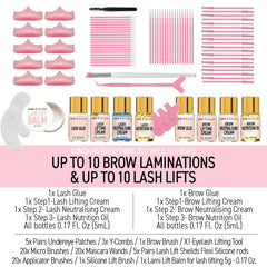 One V Salon brow lamination lash lift kit contents displayed for DIY beauty