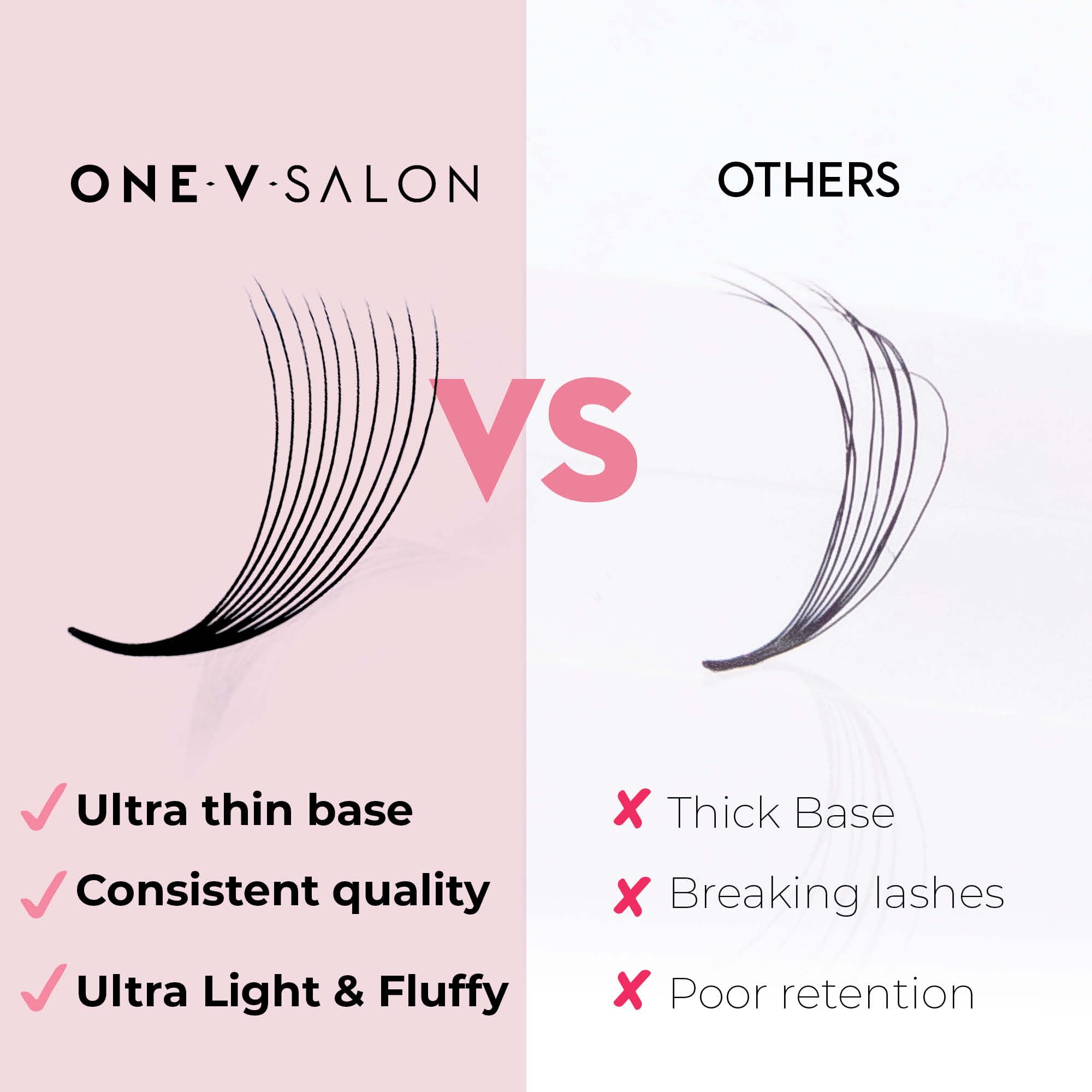 One V Salon thin-base lash fans that wrap securely around lashes