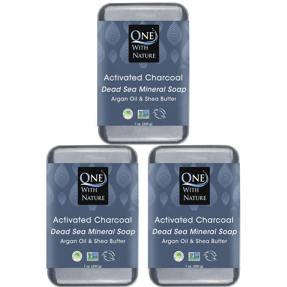 One With Nature Activated Charcoal Soap 7oz 3-pack for deep cleansing of face and body