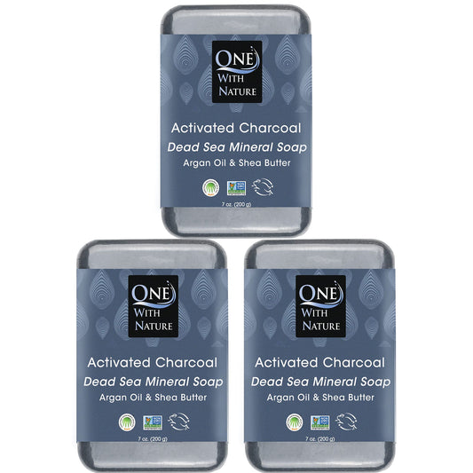 One With Nature Activated Charcoal Soap 7oz 3-pack for deep cleansing of face and body