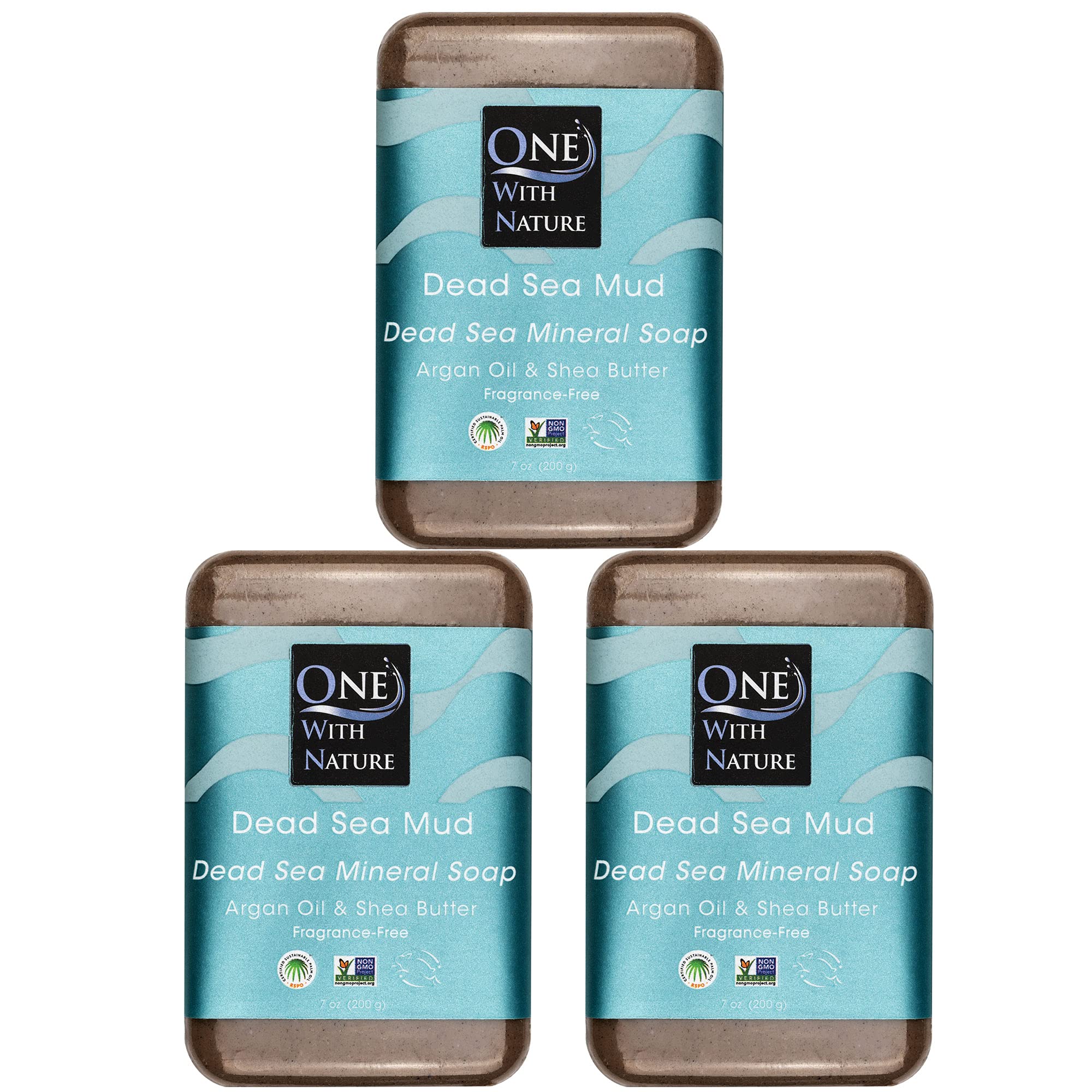 One With Nature Dead Sea Mud Soap Bar packaging showcases eco-friendly design and fragrance-free promise.