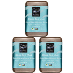 One With Nature Dead Sea Mud Soap Bar packaging showcases eco-friendly design and fragrance-free promise.