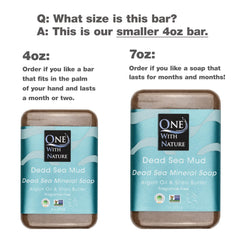 One With Nature Dead Sea Mud bar closeup highlighting detoxifying mineral clay.