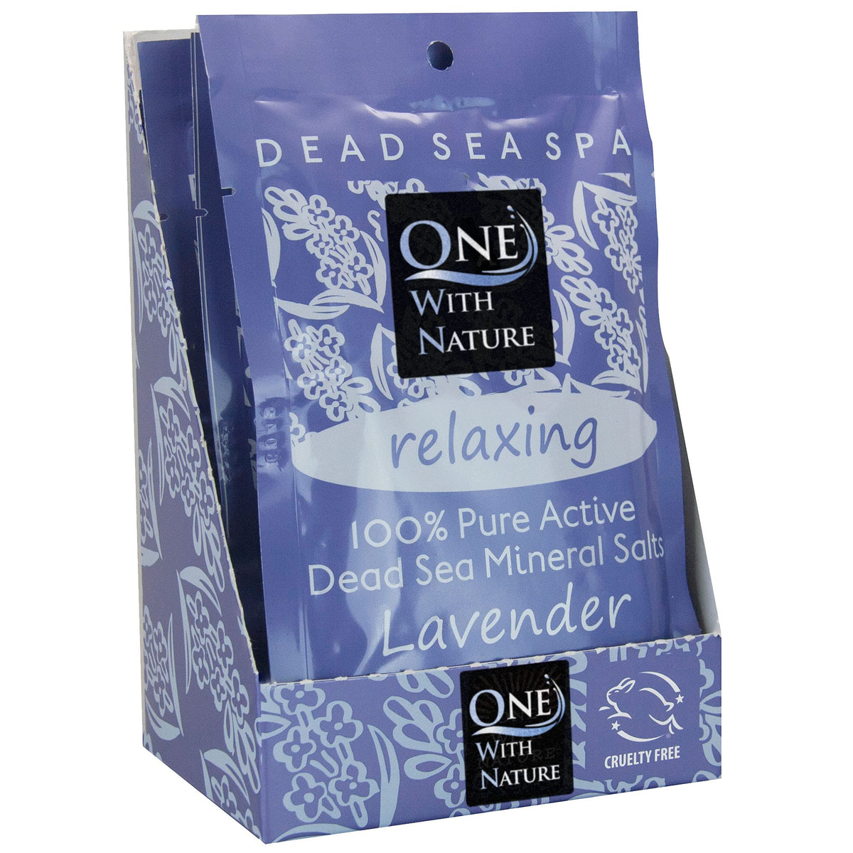 One With Nature Dead Sea Salt Lavender 6-pack box, ideal for spa-like baths.