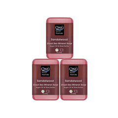 One With Nature Dead Sea Salt Sandalwood Soap bar closeup showing purifying minerals for face and body