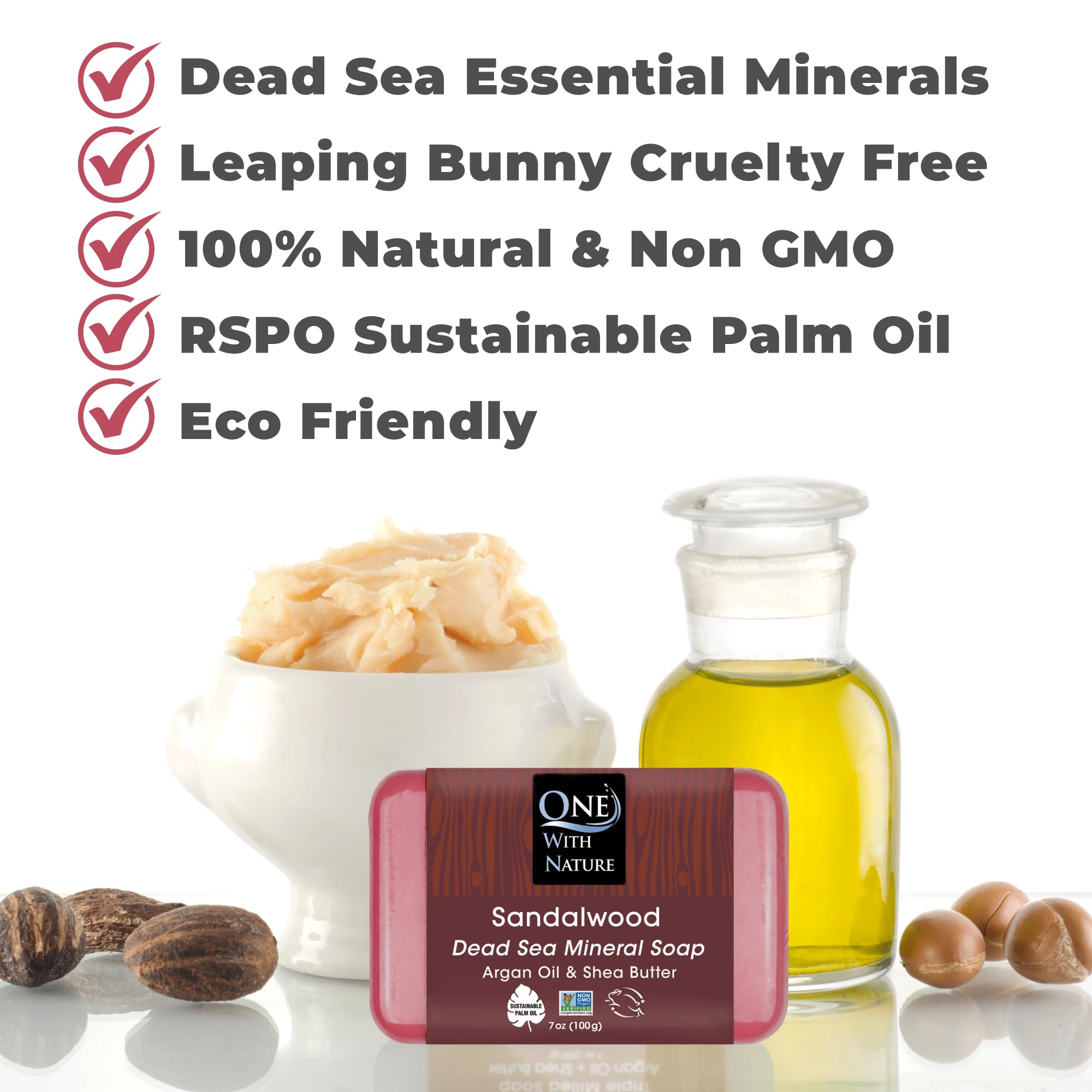 One With Nature Dead Sea Salt Sandalwood Soap in shower with mineral-rich cleanse and nourishment