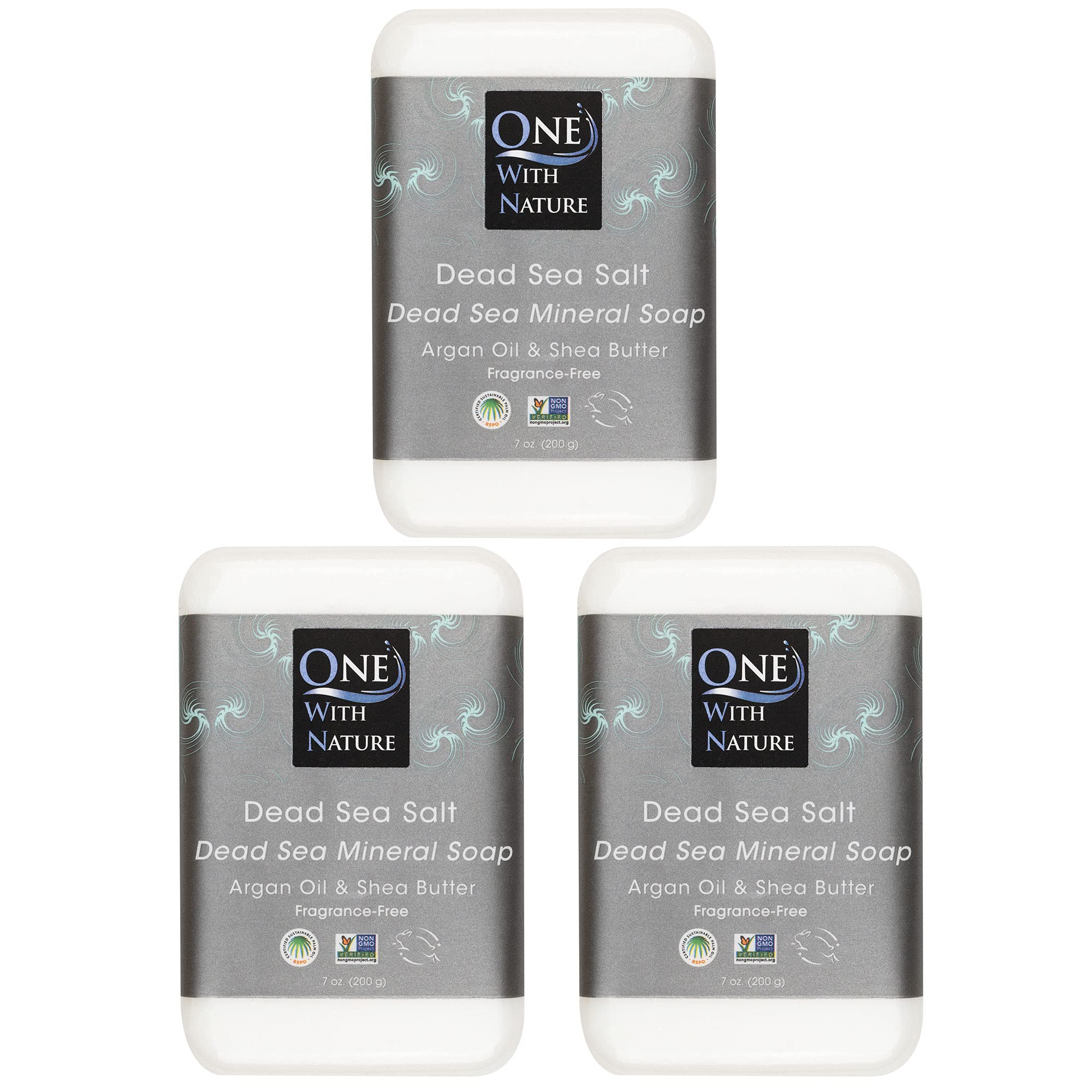 One With Nature Dead Sea Salt Soap closeup, mineral-rich formula for purifying and exfoliating skin