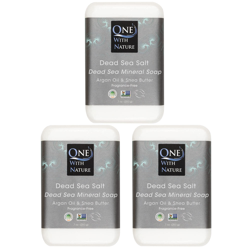 One With Nature Dead Sea Salt Soap closeup, mineral-rich formula for purifying and exfoliating skin