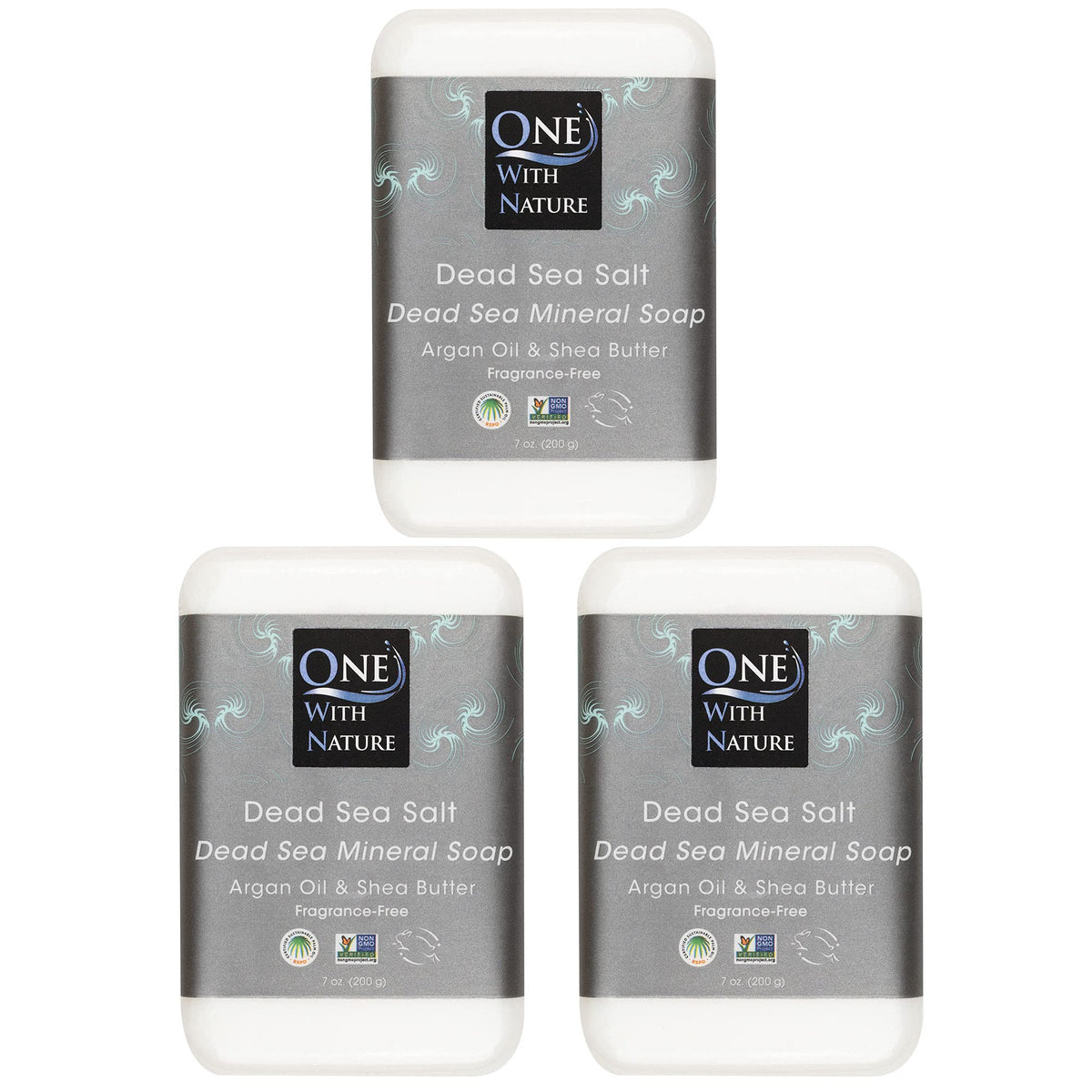 One With Nature Dead Sea Salt Soap closeup, mineral-rich formula for purifying and exfoliating skin