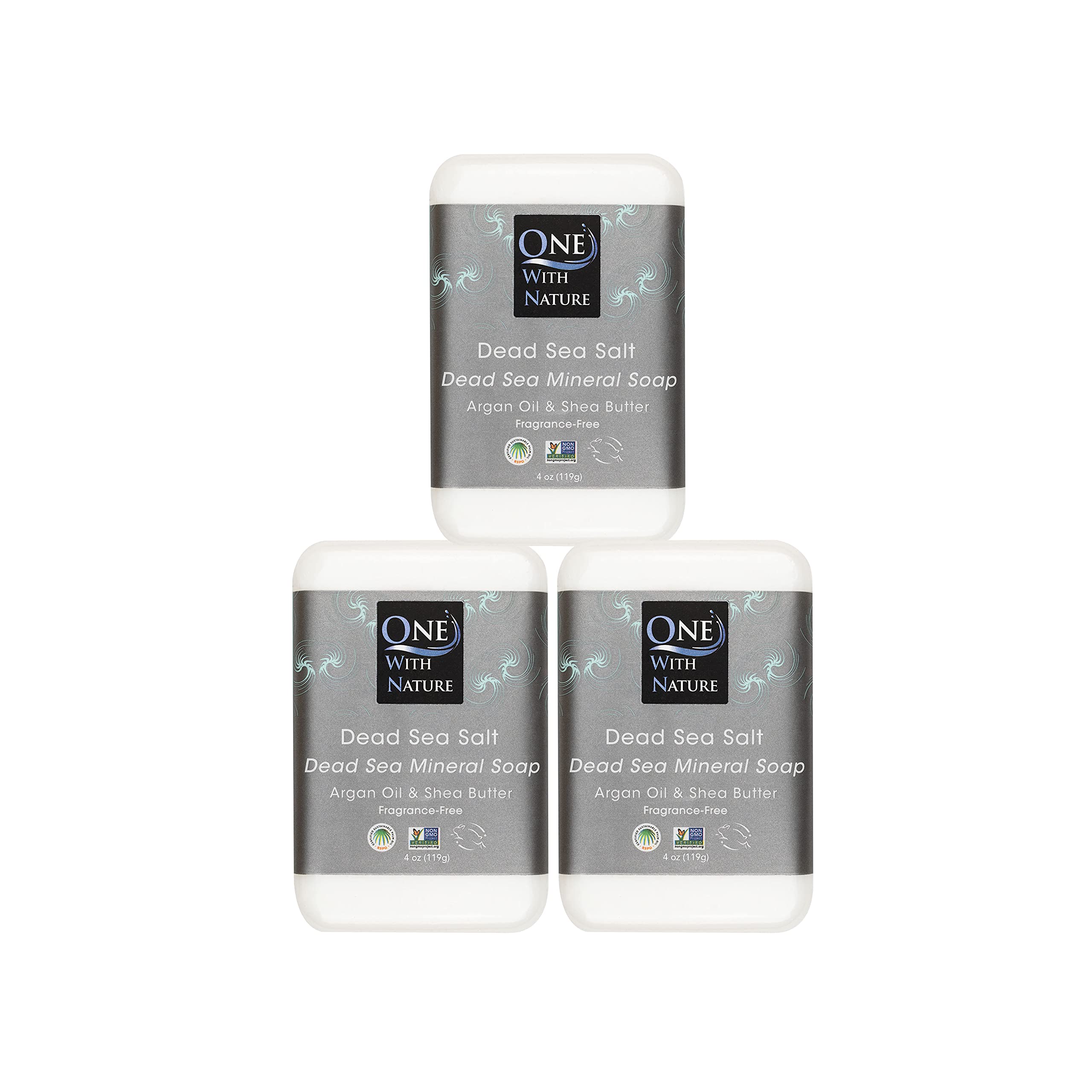 One With Nature Dead Sea Salt Soap close-up bar highlighting mineral-rich lather for gentle cleansing