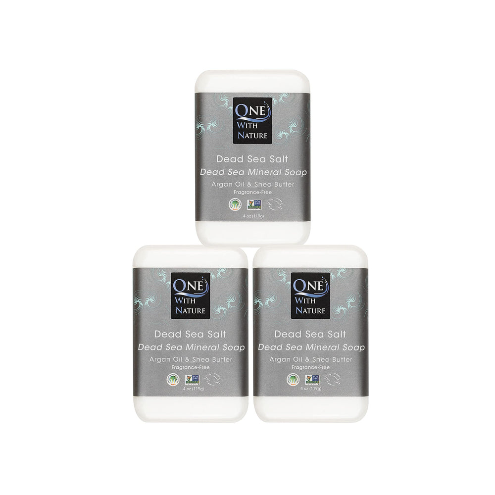 One With Nature Dead Sea Salt Soap close-up bar highlighting mineral-rich lather for gentle cleansing