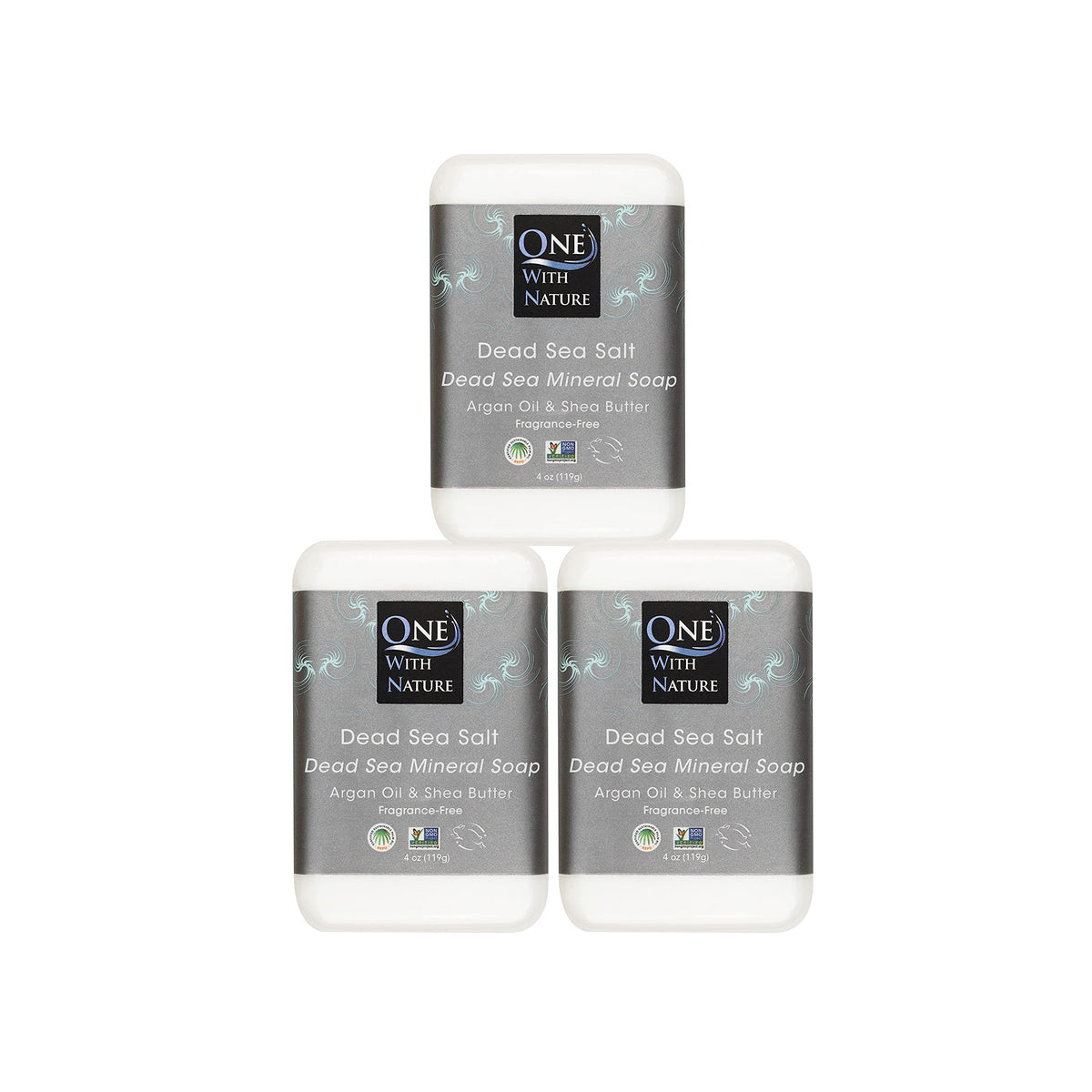 One With Nature Dead Sea Salt Soap close-up bar highlighting mineral-rich lather for gentle cleansing
