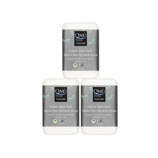 One With Nature Dead Sea Salt Soap close-up bar highlighting mineral-rich lather for gentle cleansing