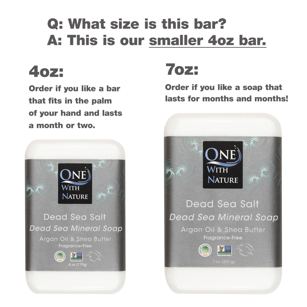 One With Nature Dead Sea Salt Soap packaging shot emphasizes unscented formula for sensitive skin