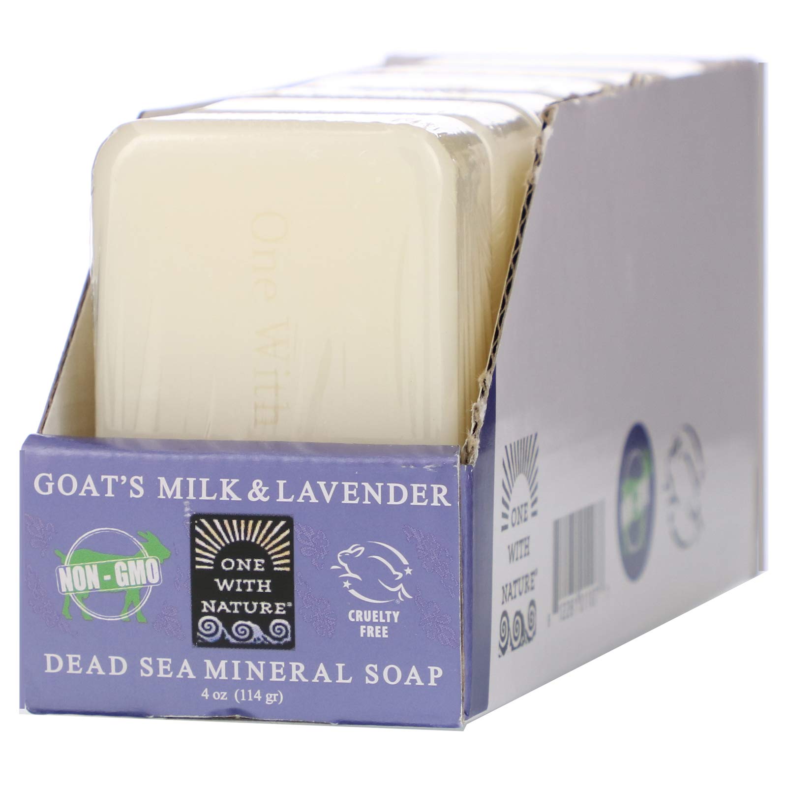 One With Nature Dead Sea soap triple milled packaging emphasizes quality and longevity.
