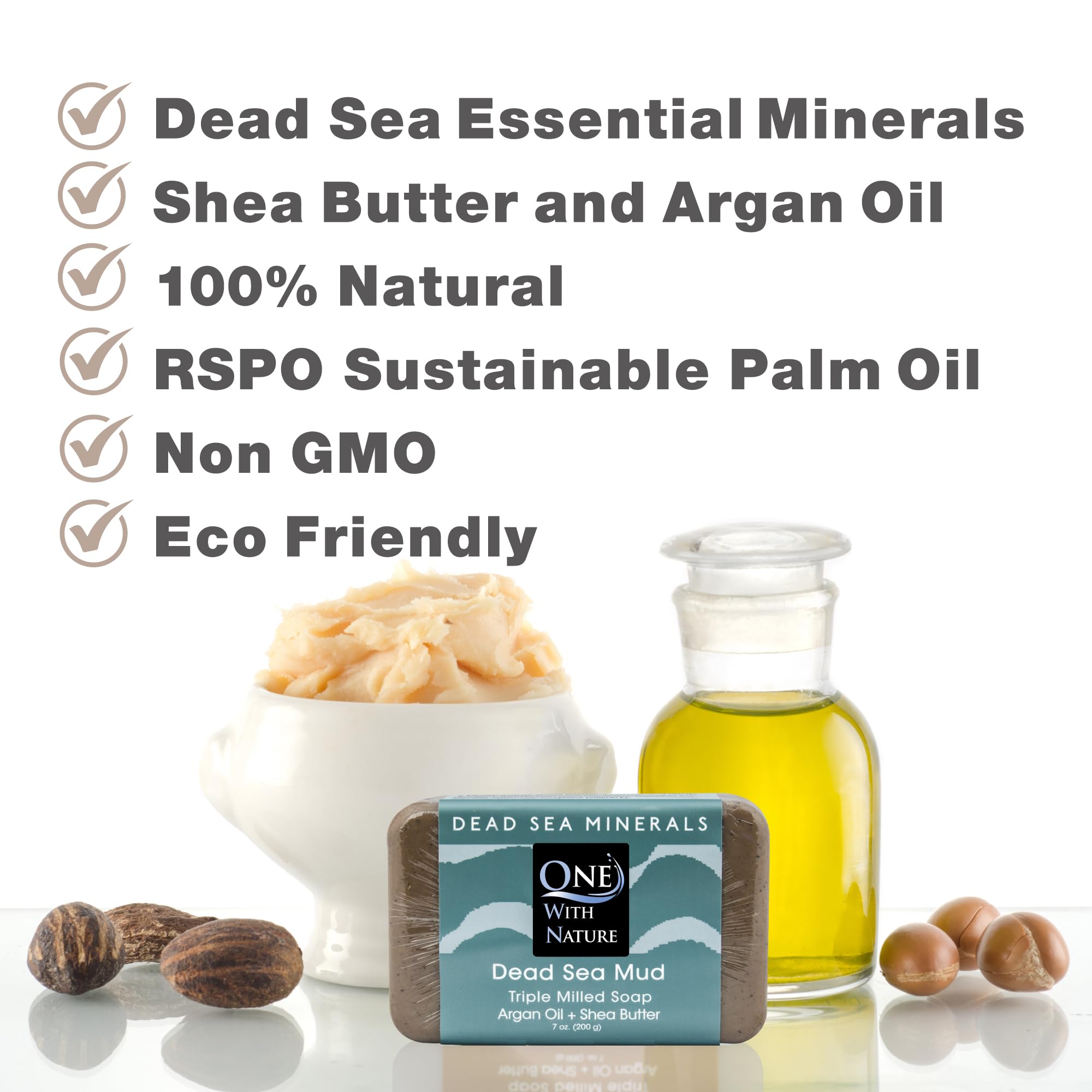 One With Nature soap set on bath shelf for daily routine.