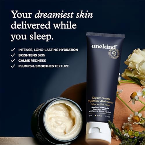 Onekind Night Moisturizer texture swatch shows rich, non-greasy feel for nighttime use.