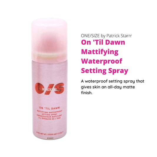 Closeup of spray mist from ONE/SIZE mini setting spray for a lightweight matte feel