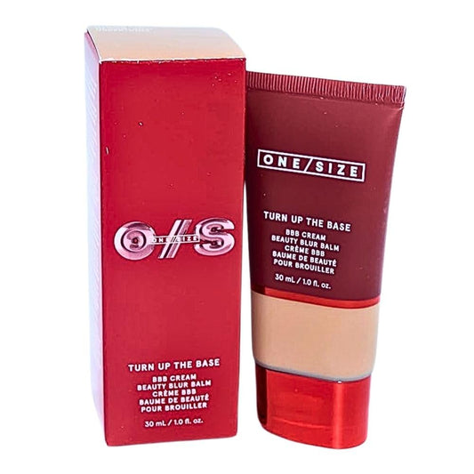 ONE/SIZE blurring foundation bottle shows a soft matte finish.