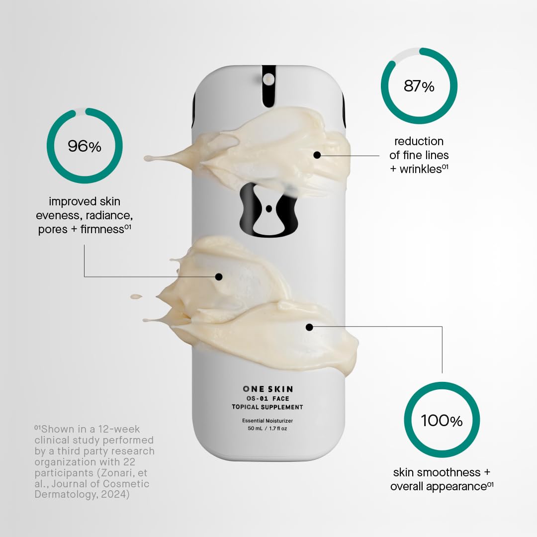OneSkin FACE OS-01 cream texture shows lightweight, fast-absorbing finish.
