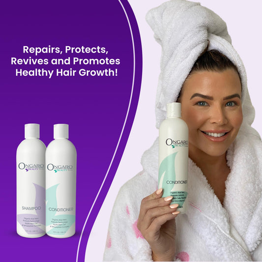 Ongaro Beauty sulfate-free conditioner bottle front emphasizing nourishing formula for smoother hair