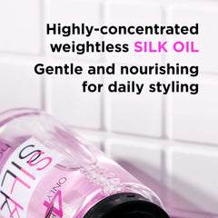 ONLY4HAIR Silk Hair Oil bottle-pour image showing quick, even application