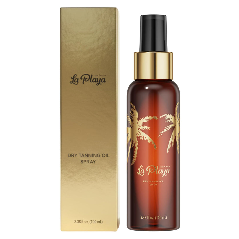 Onyx La Playa bottle close-up showing dry oil spray for fast bronze