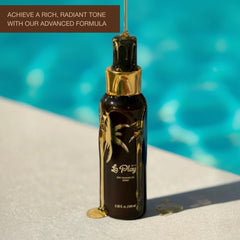 Lifestyle shot of glowing skin after using Onyx La Playa tan spray
