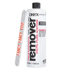 Onyx Professional acetone remover bottle being poured for quick polish removal.