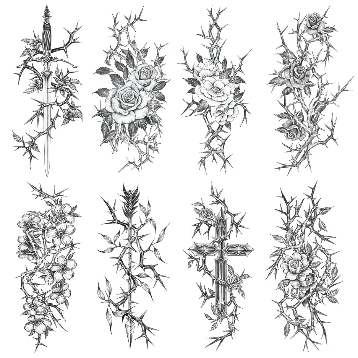 Oottati sword-thorns-flower-rose-cross arm tattoo for bold festival looks.