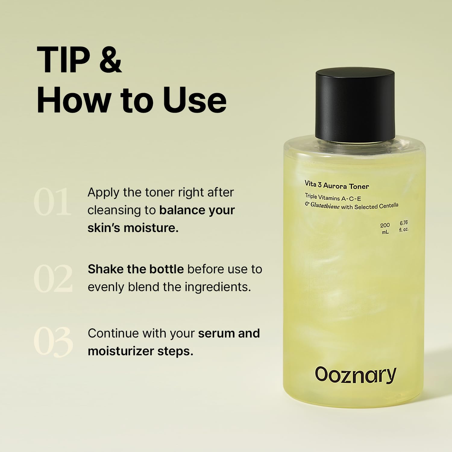 OOZNARY Vita 3 Aurora toner texture close-up for dewy finish
