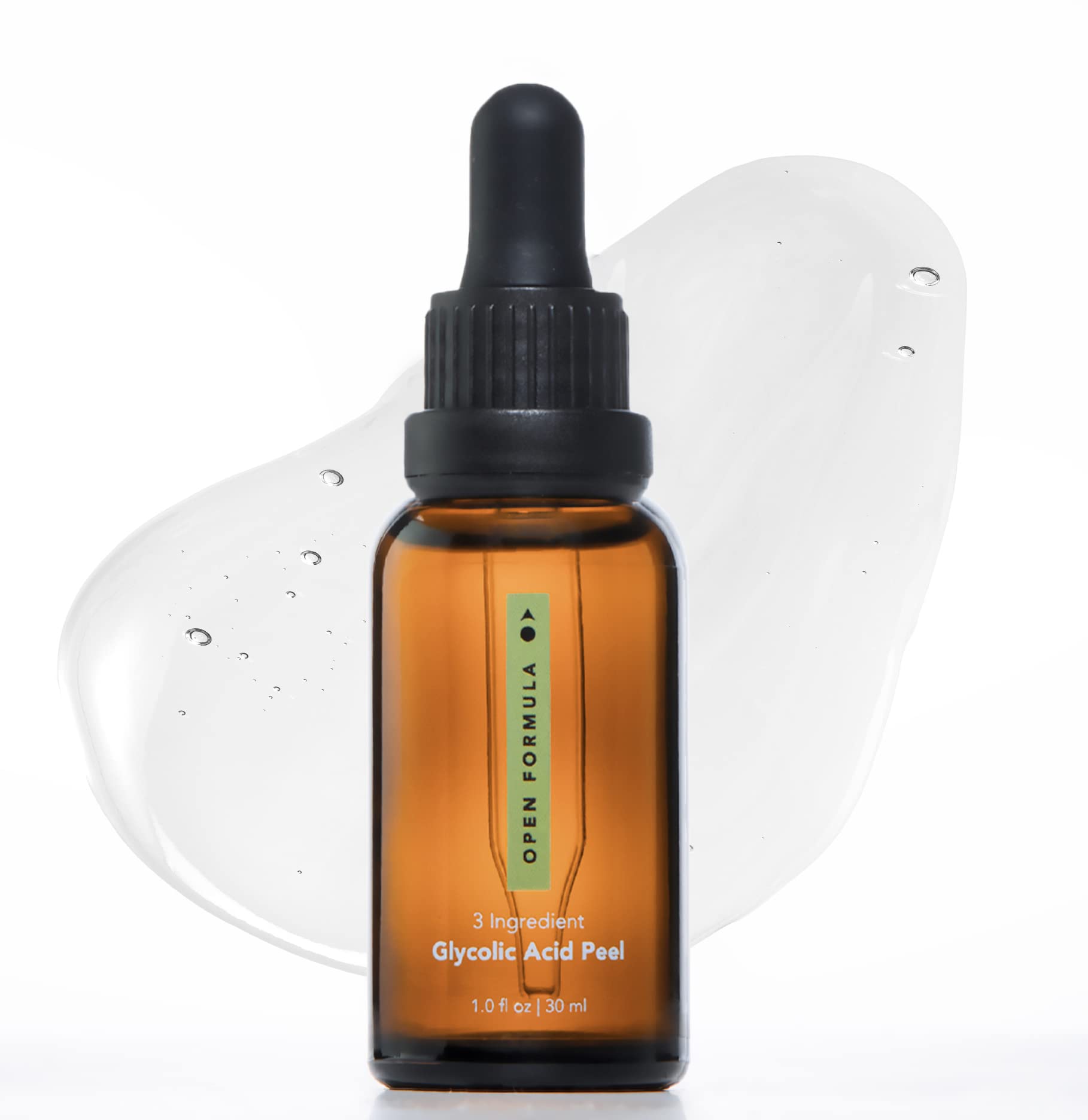 Open Formula Glycolic Acid 20% Peel dropper close-up for smooth skin