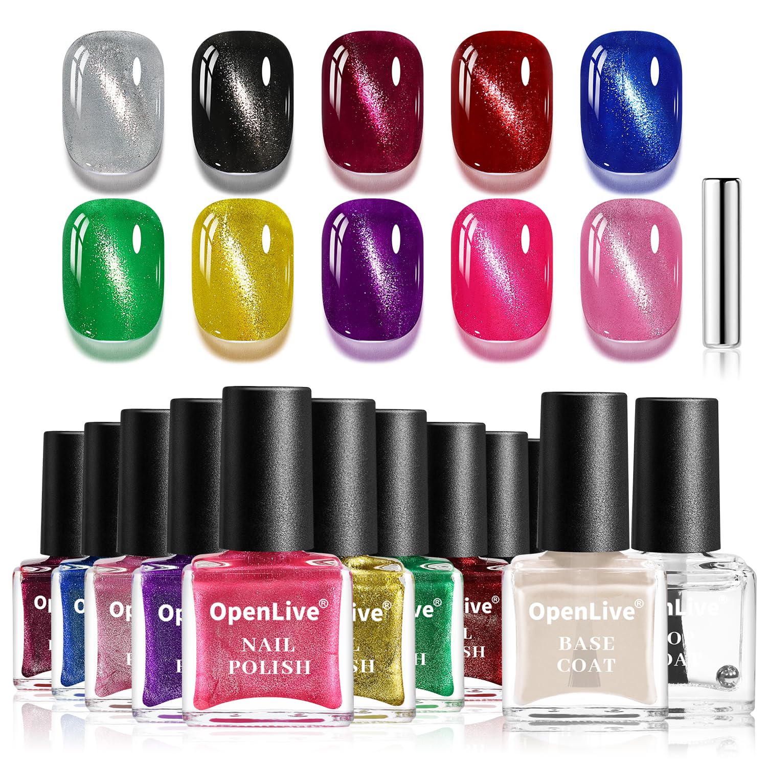 OpenLive Aurora cat eye polish bottle showing shimmering effect.