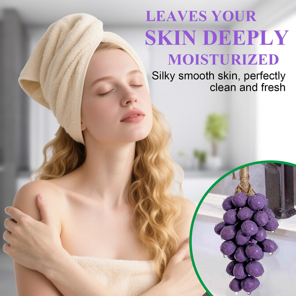 Opity handmade grape design soap on rope offers a soft texture and rich lather.