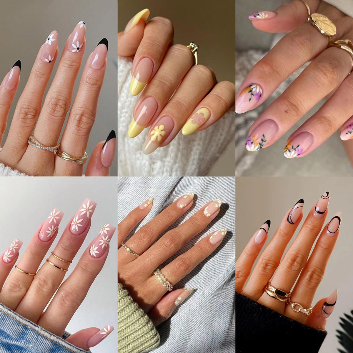 OPkssnails Almond Ballet with Daisy nail art for versatile styling