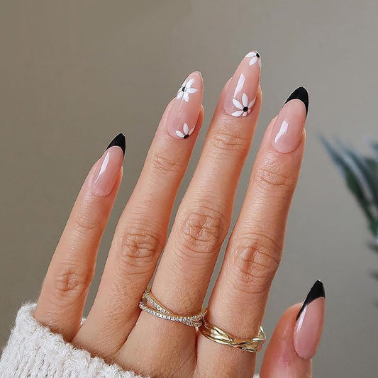 OPkssnails flower pattern nails offer chic medium length look