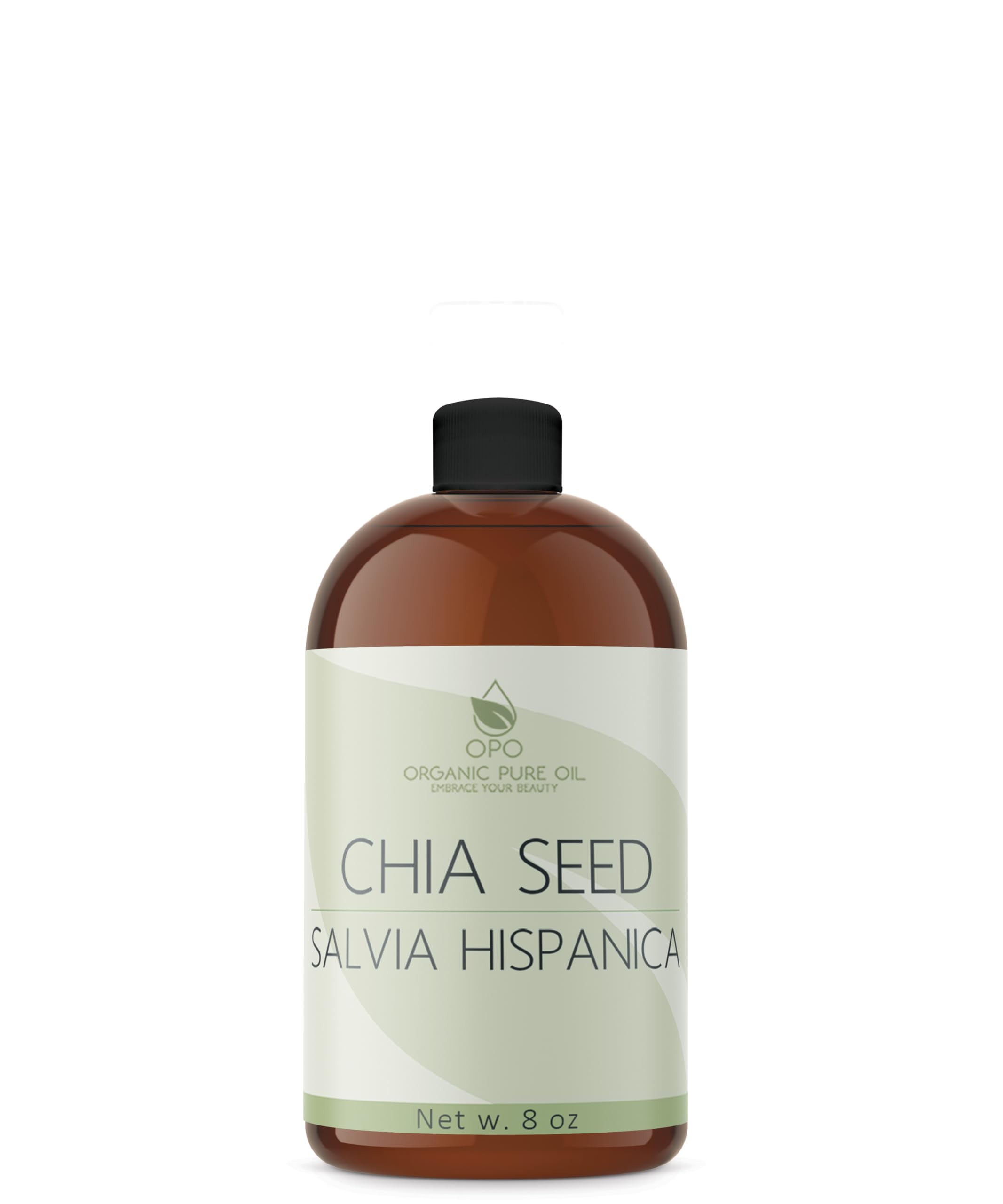 OPO chia seed oil bottle pour for easy skin application.