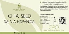 OPO chia seed oil glass bottle closeup showing purity.