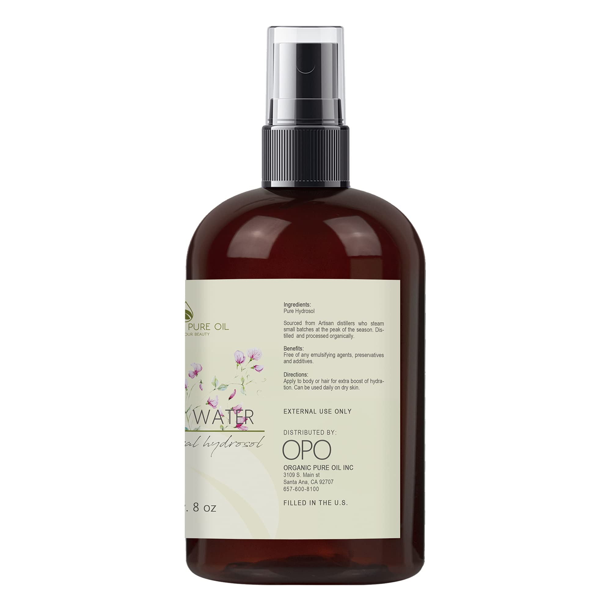 OPO Jasmine Hydrosol pour illustrating a clean floral flow for skin refreshment.