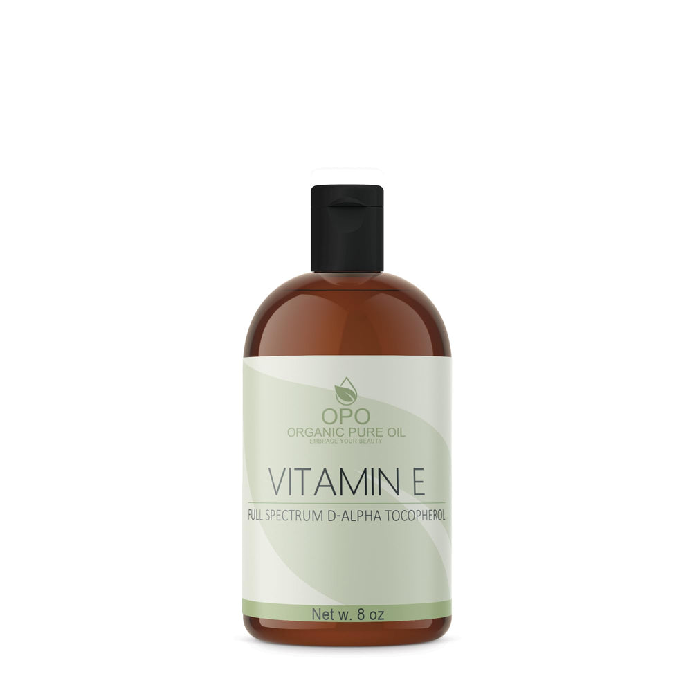 OPO Vitamin E Oil in an amber bottle for skin and hair care.