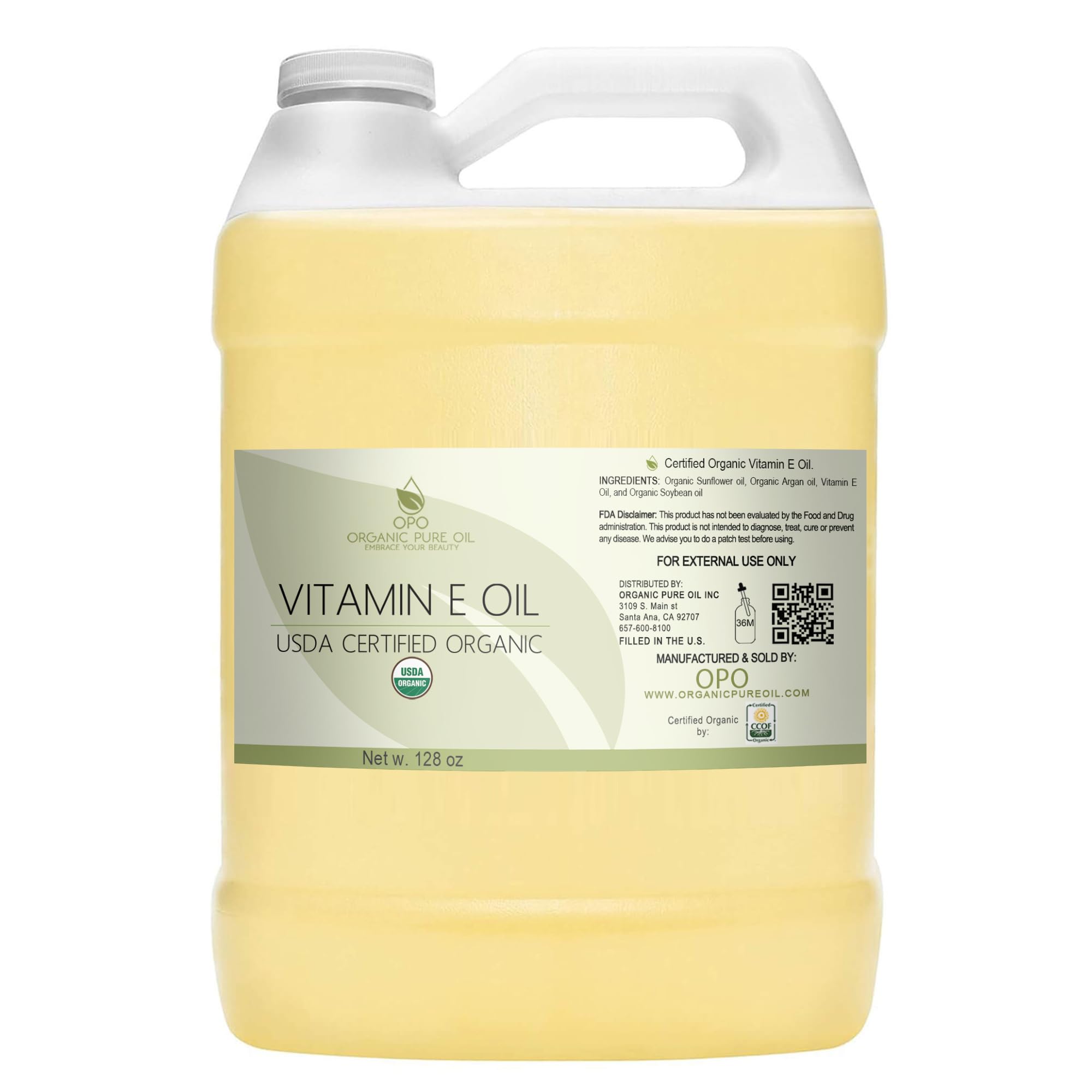 OPO Vitamin E Oil bottle showing organic skin hydration and antioxidants for a radiant look