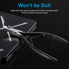 opove X7 black stainless steel cuticle cutter close-up emphasizes durable, rust-resistant steel