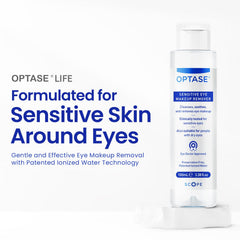 Cotton pad with Optase Life remover used for safe daily eye makeup removal.