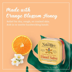 Orange blossom honey hand salve tin close-up by The Naked Bee for moisturized skin.