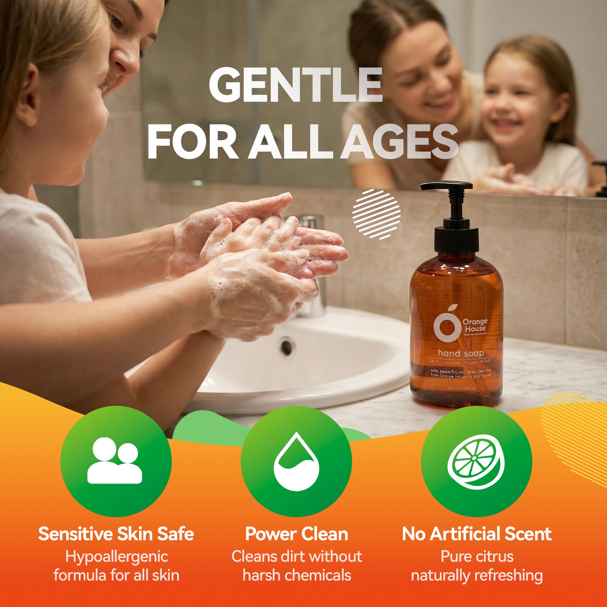 ORANGE HOUSE Liquid Hand Soap eco-friendly packaging highlighting plant-based base.