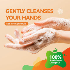 Orange House pump-dispense image demonstrates easy, mess-free hand washing.