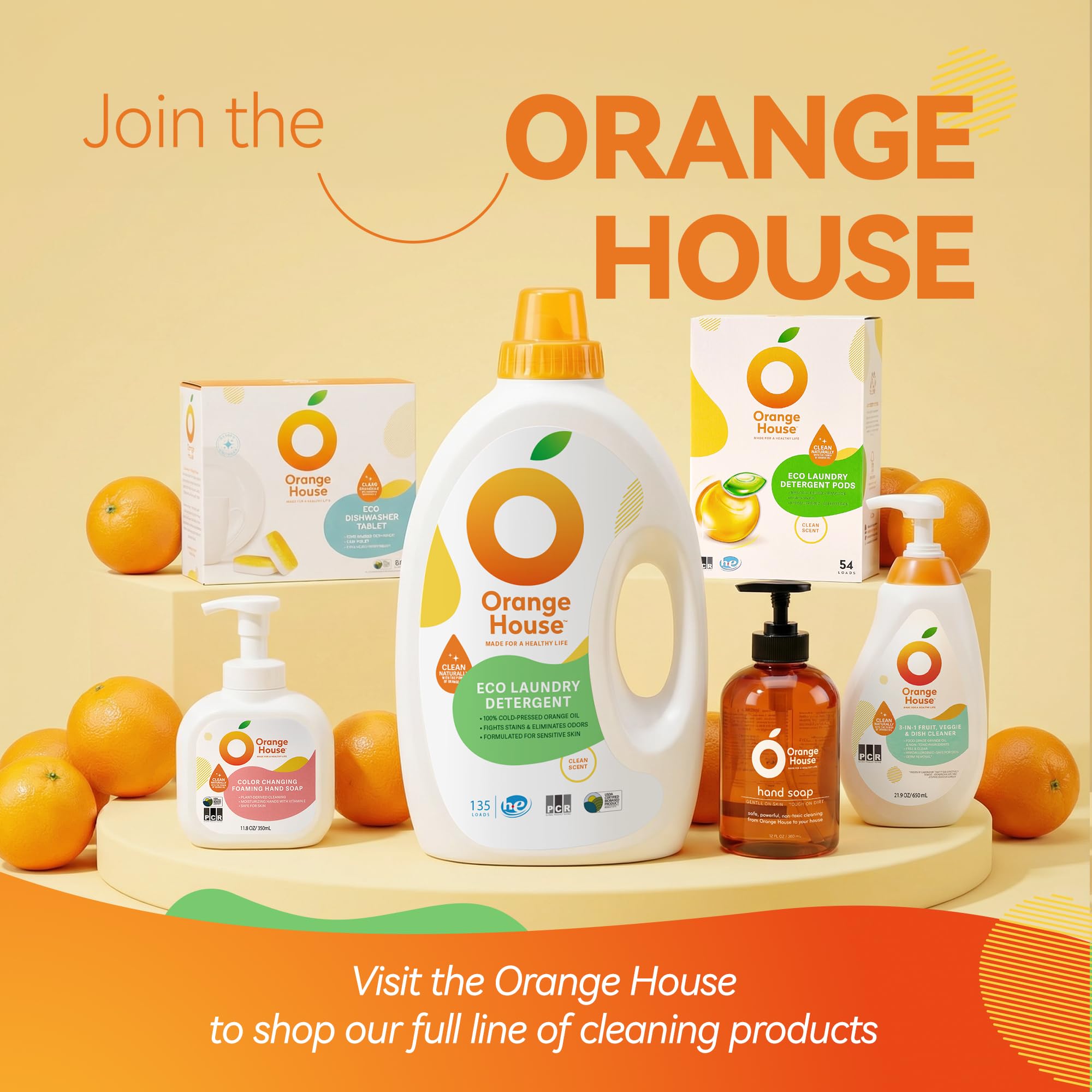Orange House recyclable-packaging label showcases sustainable packaging.
