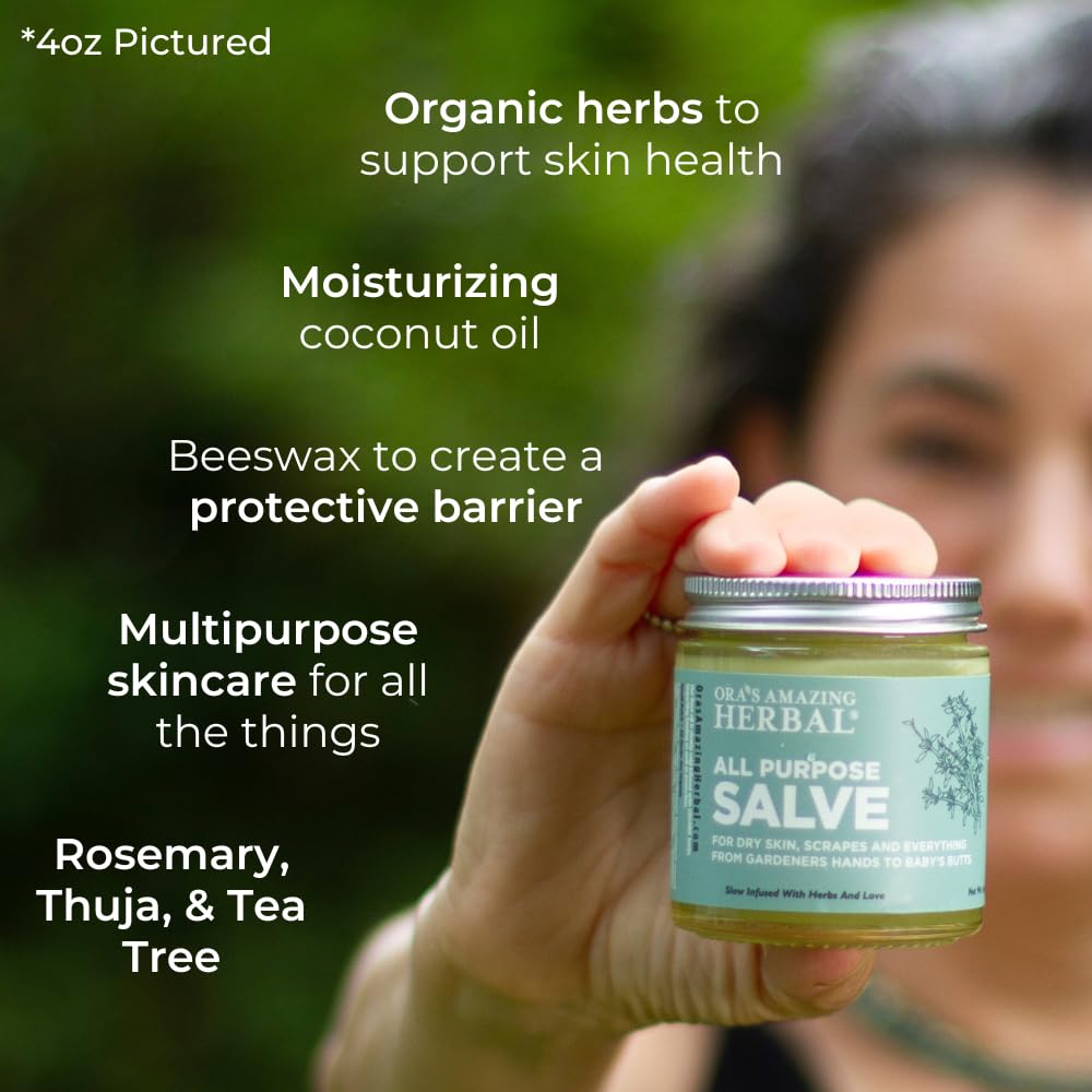 Close-up of Ora's Amazing Herbal salve texture showing creamy consistency