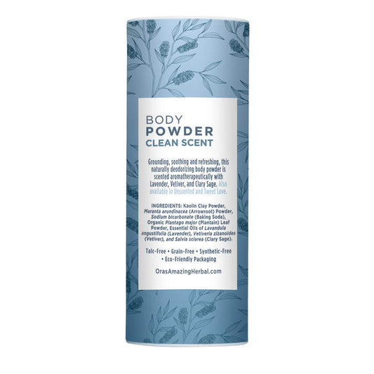 Ora's Amazing Herbal clean scent body oil bottle for after-shower nourishment.