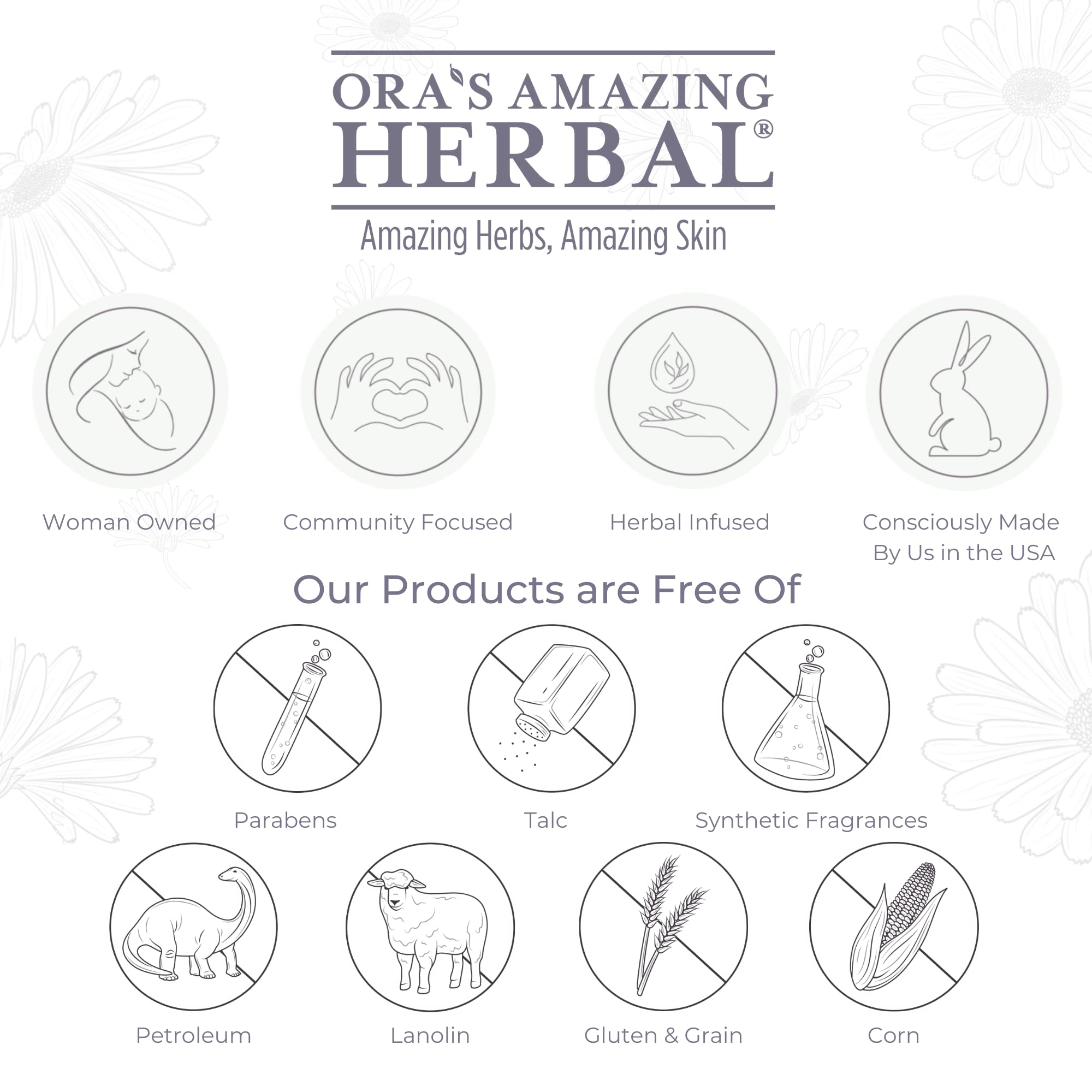 Ora's Amazing Herbal label highlights natural ingredients and vegan care.
